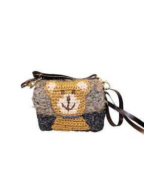 Lorenza Gandaglia Handmade Italy Crochet Bear Crossbody Bag With Leather Strap